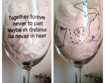 Long distance friendship wine glass best friends wine glass