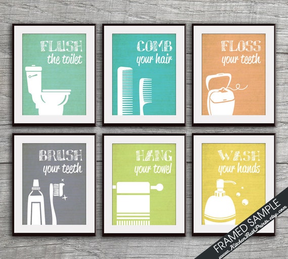 Funny Bathroom Prints Set of 6 Art Print Featured in