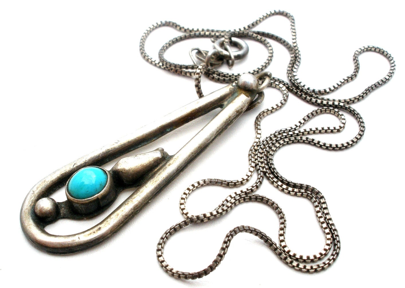 Turquoise Pendant Vintage Necklace Sterling SilverVintage