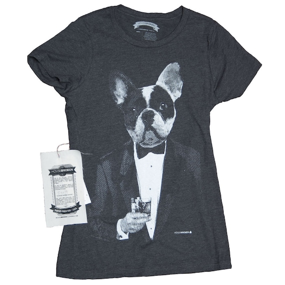Boston Terrier T-Shirt. French Bulldog Shirt. Dog Drinking