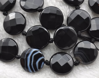 Banded Agate faceted flat coin beads 16mm,21pcs