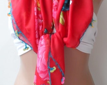 Red Cotton Yemeni Scarf Handmade scarf Turban square Crochet scarf Anatolian Traditional scarf Christmas Gifts for Grandmothers Mothers