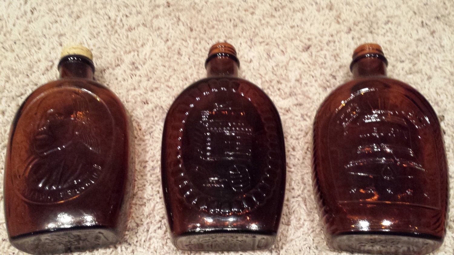  Vintage  Log  Cabin  Glass Bottles  1776 Log  Cabin  Syrup 