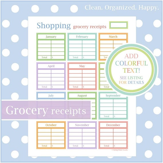 grocery receipt tracker 1 document by springhomeprintables