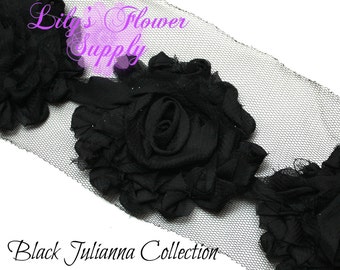 Black Shabby Rose Trim - Shabby Flower Trim - Shabby trim - Shabby Flower - Chiffon Flower - Shabby Chic - Rose Trim - Wholesale - Julianna