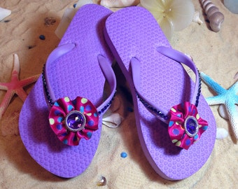 Items similar to Purple Flip Flops. Peacock Feathers - Ivory wrapped ...