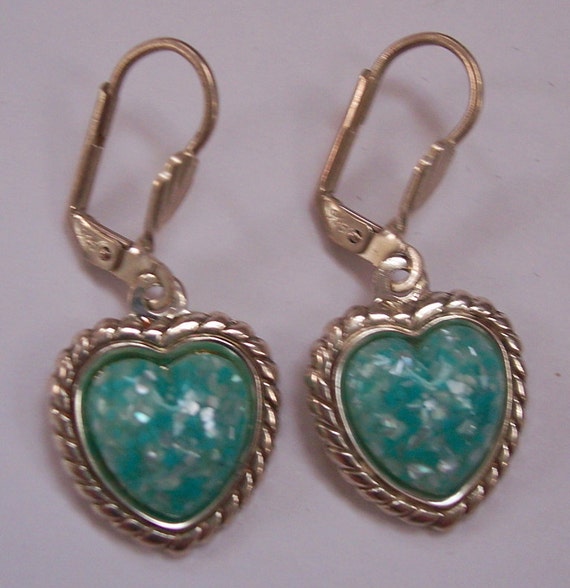 Items similar to Sterling Silver Glass Thermoset HEART Earrings on Etsy