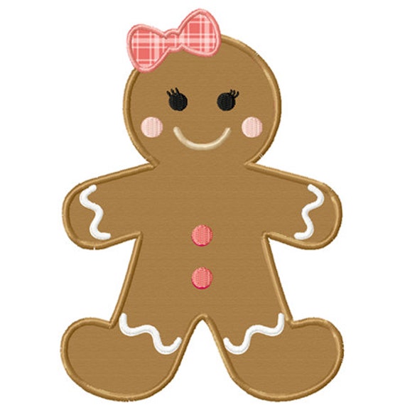 Christmas Gingerbread Girl Applique Machine Embroidery Design