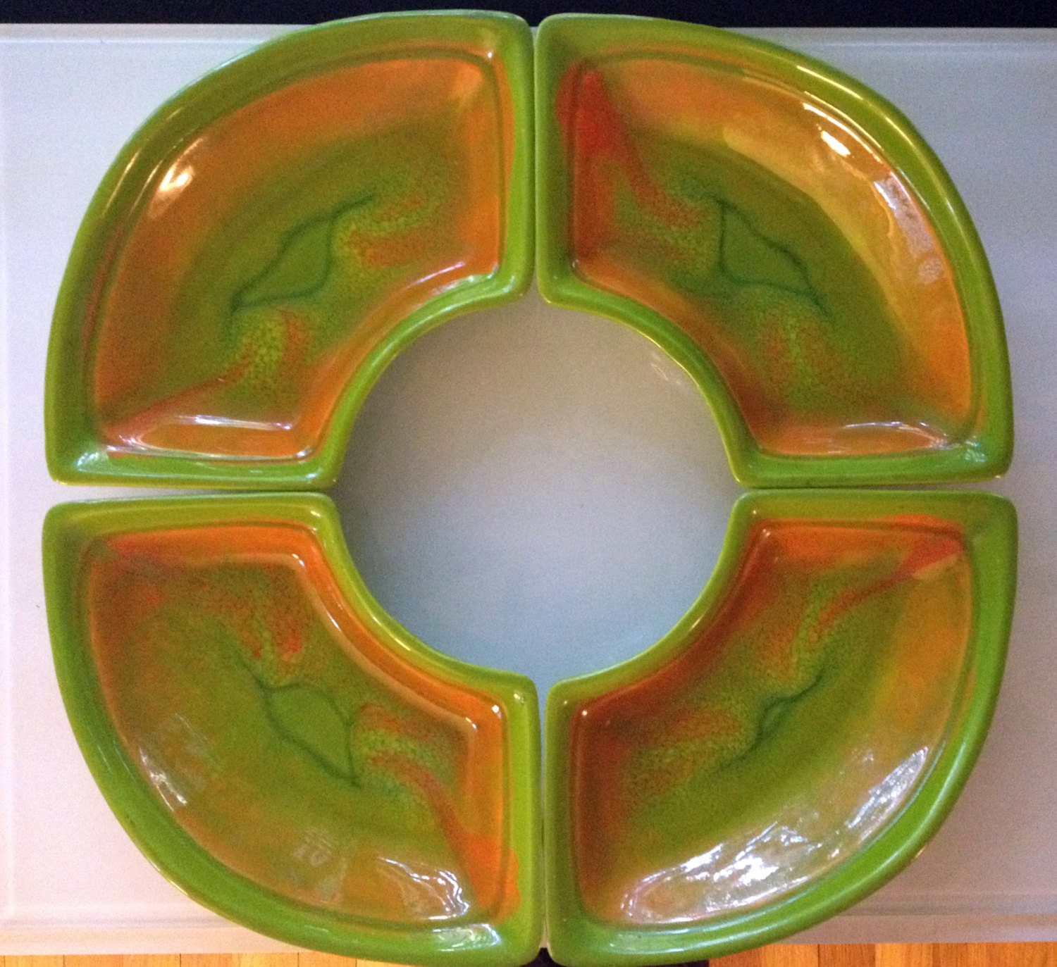 Vintage California Pottery Mid Century Serving Trays Set of 4 Green