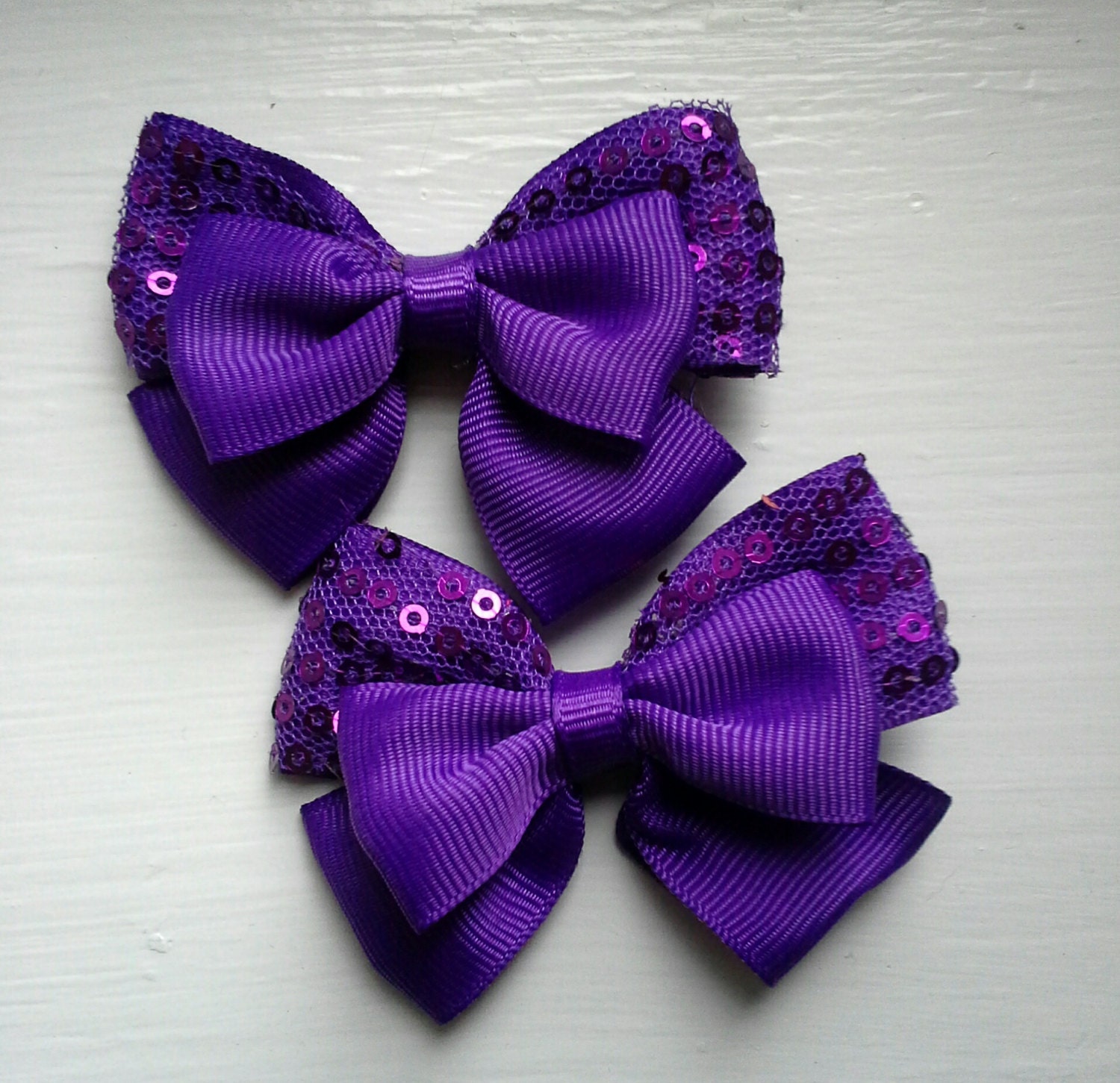 Set of Two Purple little girls hair bows toddler hair bows