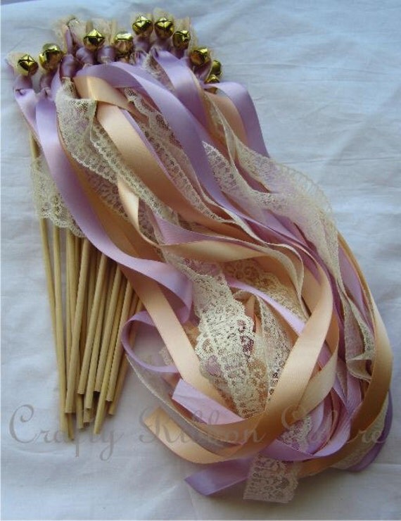 75 Wedding Wands Triple streamers with bells. Ribbons and/or lace your choice of colors. Il_570xn