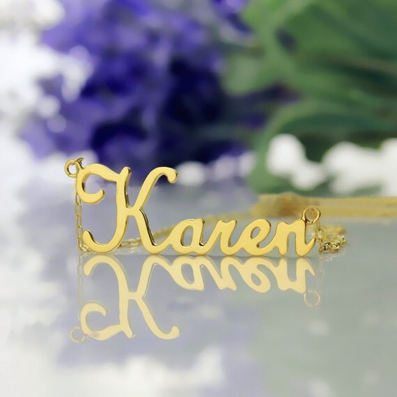 Karen Style Name Necklace Solid Gold Initials by NameplateNecklace