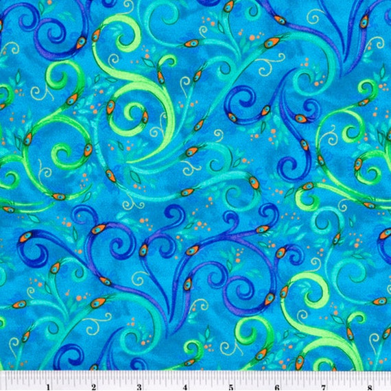 Fanciful Swirl Turquois, Premium Quit Fabric, Cotton Sewing Fabric, Quilting Material, F2024