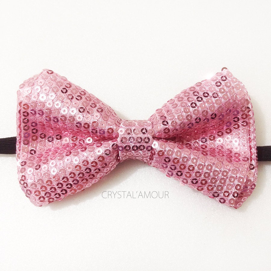 Stunning Pink Sequin Bow Tie Pink Bowtie with Sequin Texture