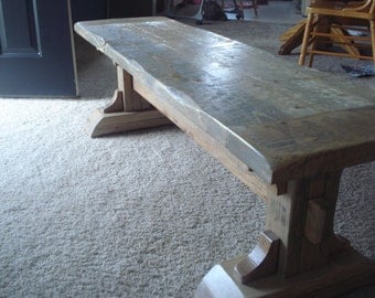 Rustic Distressed Pedestal Bench