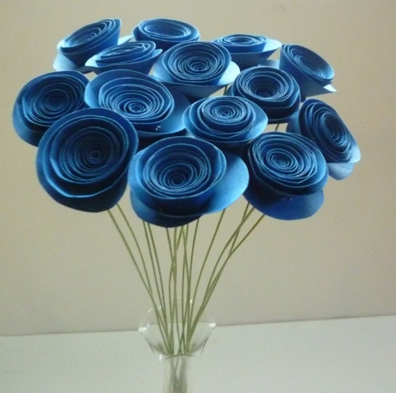 Items similar to Navy Blue Paper Flowers, Medium Paper Flowers, Blue ...