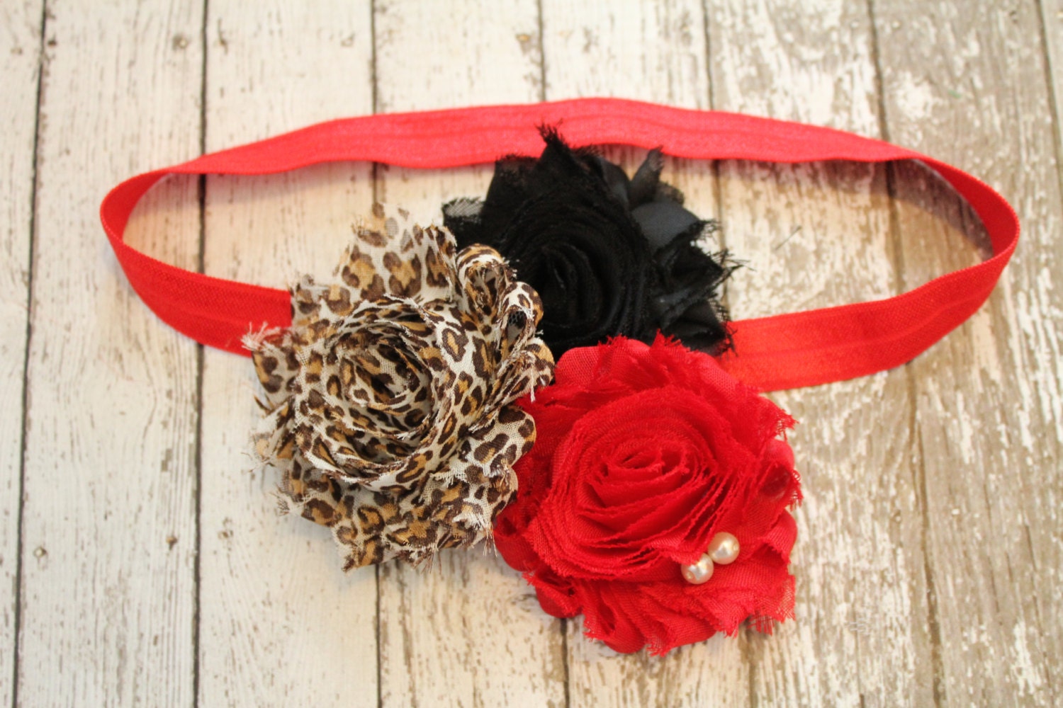 Cheetah Christmas Baby Headband, Cheetah, Red and Black Shabby Chic Headand, Cheetah Shabby Chic Headband, Shabby Chic Christmas Headband