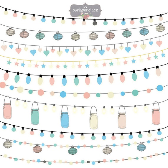 Items similar to String Lights Clipart color, wedding invitation, Clipart lights, Party Lights ...