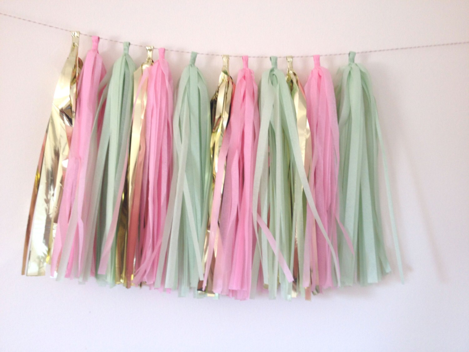 Gold Pink and Mint Green Tassel Garland Wedding Decor // Baby