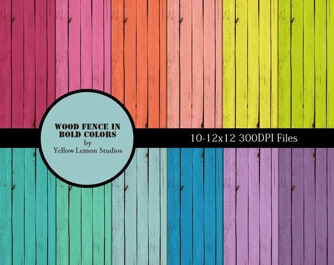 INSTANT DOWNLOAD- Wood fence in bold colorsTexture Digital Scrapbooking Paper Pack, 12"x12", 300 dpi .jpg