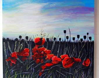 Poppy painting. Poppies in a field. Original art. Acrylic painting ...