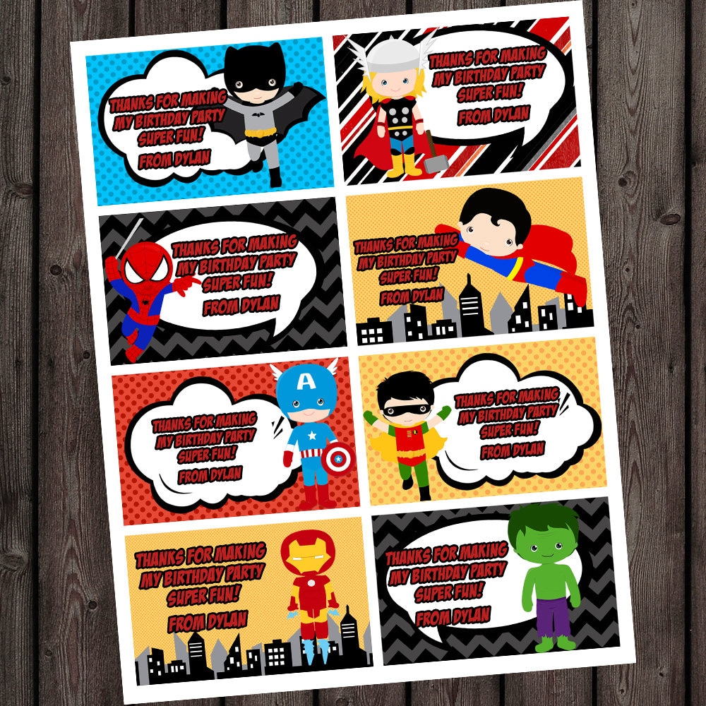 customized name superhero thank you tags