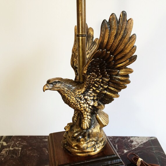 Vintage Bronze Eagle Table Lamp with Wood Pedestal Base