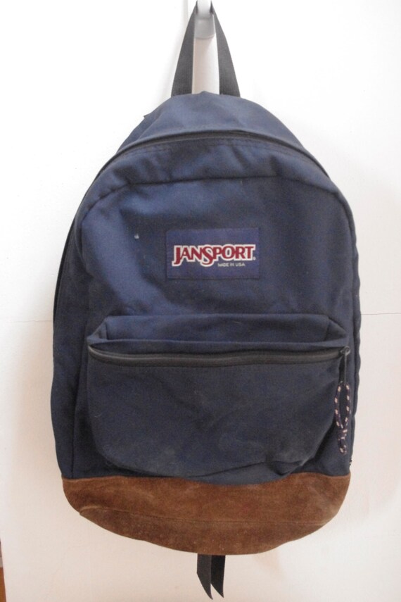 Vintage Jansport Backpack Blue Leather Bottom classic book bag