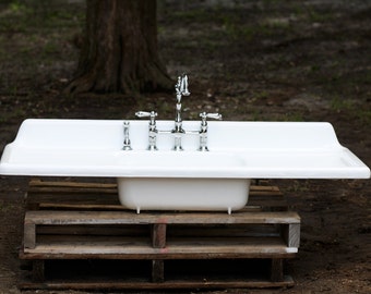 1954 Enamel Farmhouse Sink Double Drain Boards Farm by readytore