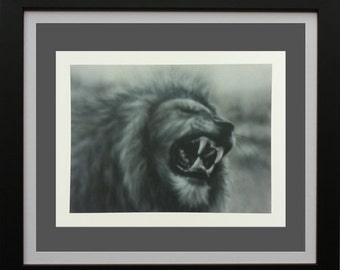 Black and White 8.5x11 Original Lion Painting By Artist Jimmy Thompson