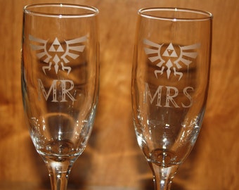 Etched Legend of Zelda Inspired Champagne Flutes