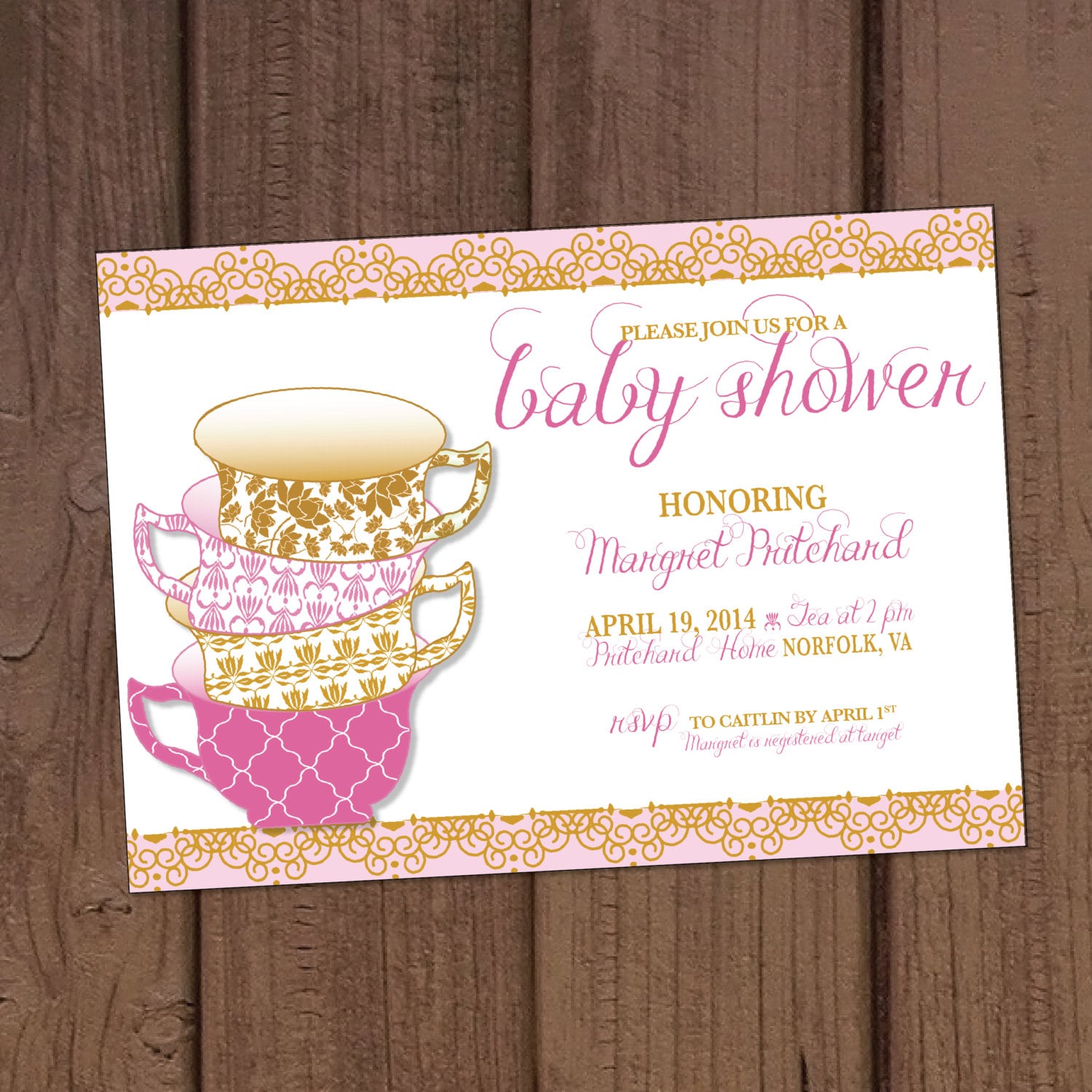 Vintage Tea Party Baby Shower Invitation by AuroraGraphicStudio