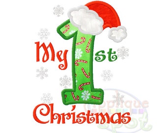 My First Christmas 1st 4x4 5x7 6x10 Applique Design Embroidery Machine -Instant Download File