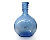Rare La Mailloche Blue Art Glass, Signed Doughnut Bottle, Jean Vallieres, Quebec