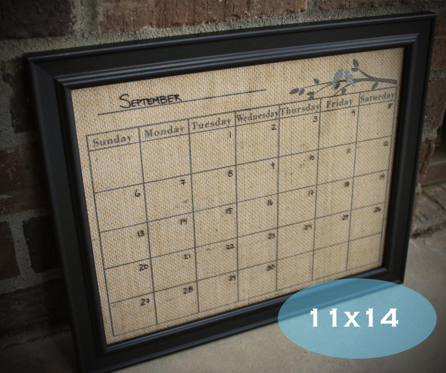 Dry Erase Calendar on Burlap 11x14 Branch Blue Birds Dry