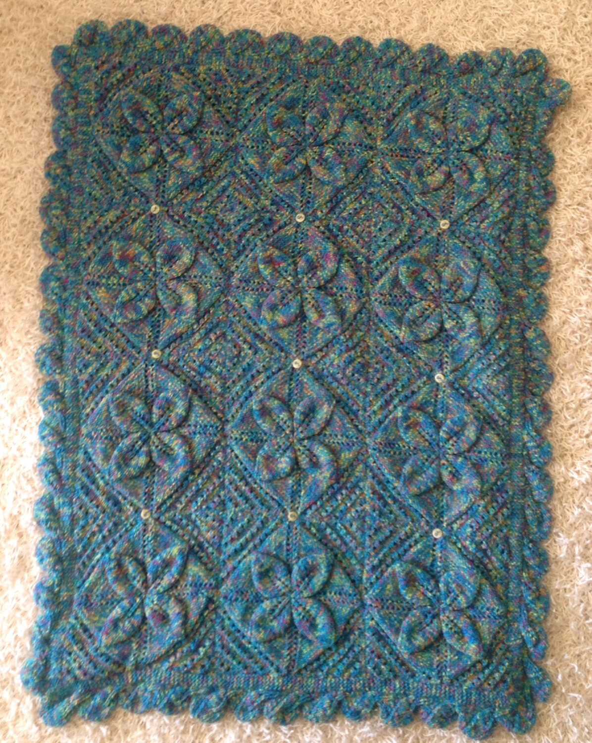 Handmade Knitted Raised Leaf Baby Blanket