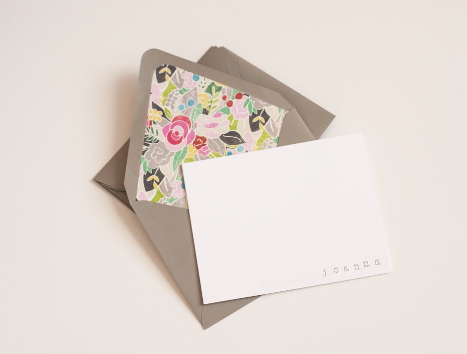 Personalized Stationery Set 6 Gray Envelopes with Abstract