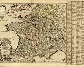 France map print map vintage old maps Antique prints poster map wall home decor wall map large map france print old map france decor 24 x 36