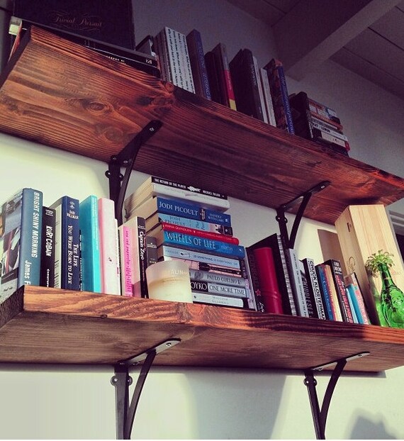 Rustic Wood Shelf with Black Brackets