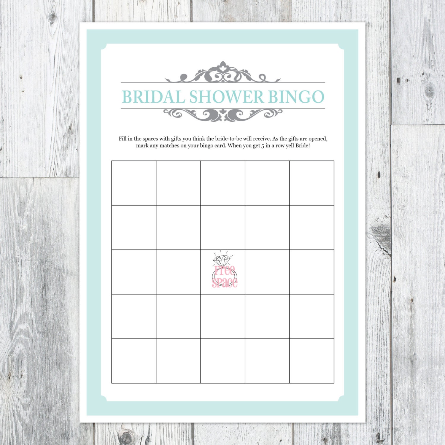 Bridal Shower Bingo Printable Card 6164