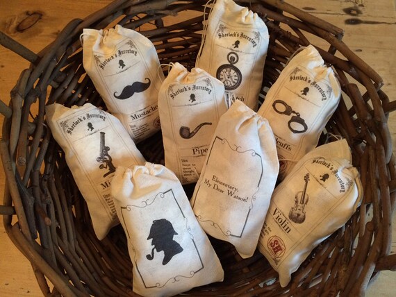 8 Sherlock Holmes Gift Favor Bags. Set of 8 Fun Holmes Watson