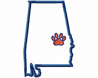 State of Alabama Auburn paw print design applique download - 4x4 size