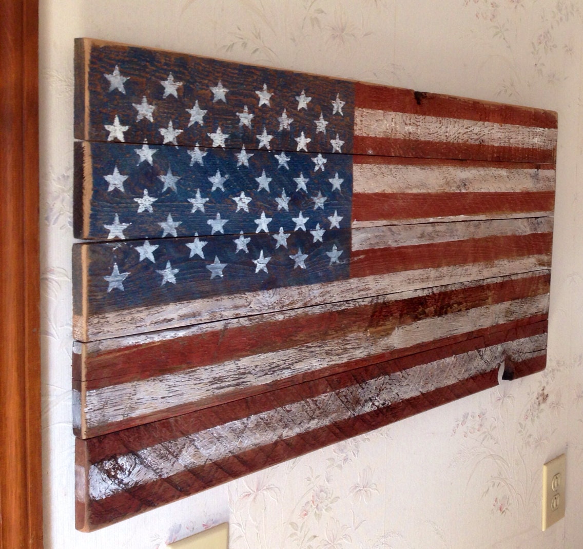 American Flag made from reclaimed rustic saw marked barn wood