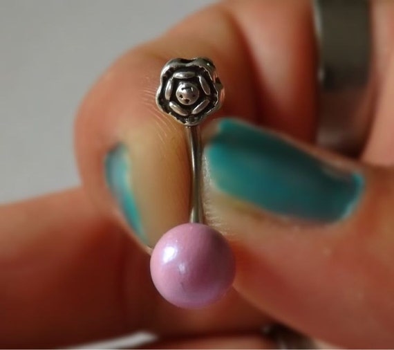 Flower Silver Reverse belly Button Navel Ring Body Jewelry