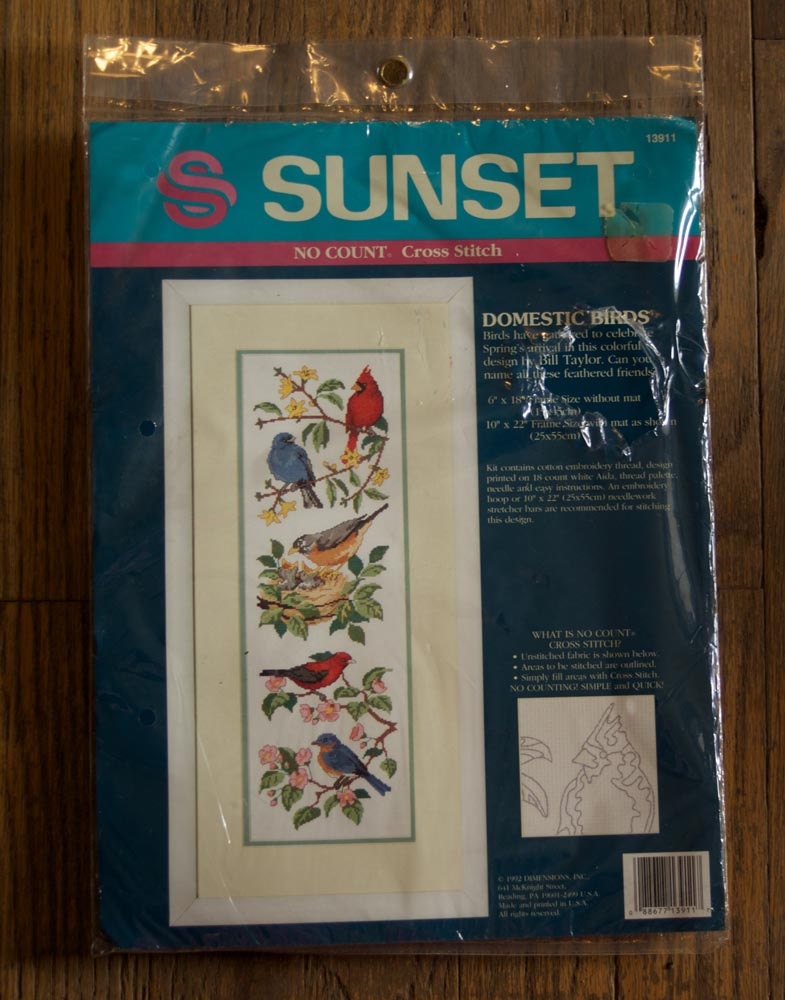Vintage Sunset No Count Cross Stitch Kit Domestic Birds