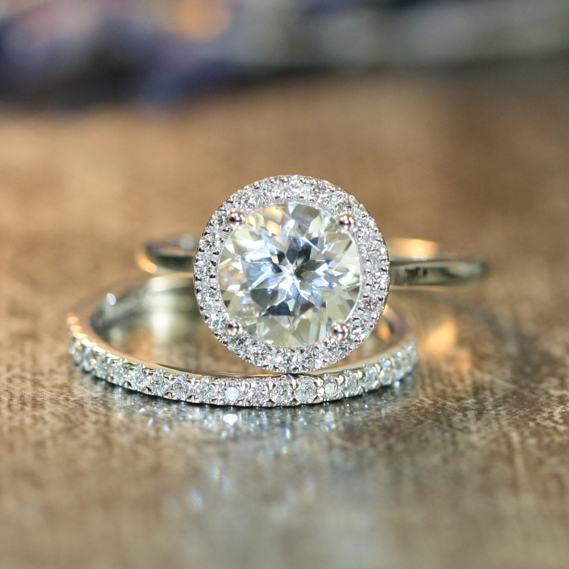 Halo Diamond White Topaz Engagement Wedding Ring by ...