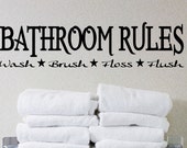 Bathroom rules Wash Brush Floss Flush Wall Decal Vinyl sticker home decor shower door toilet bath  towel soap homecraft phrase lettering