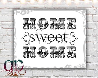 vintage home sweet home sign, printable art, back and white, vintage ...