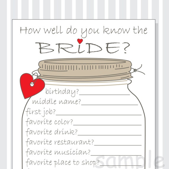 How Well Do You Know The Bride Printable Cards Bridal
