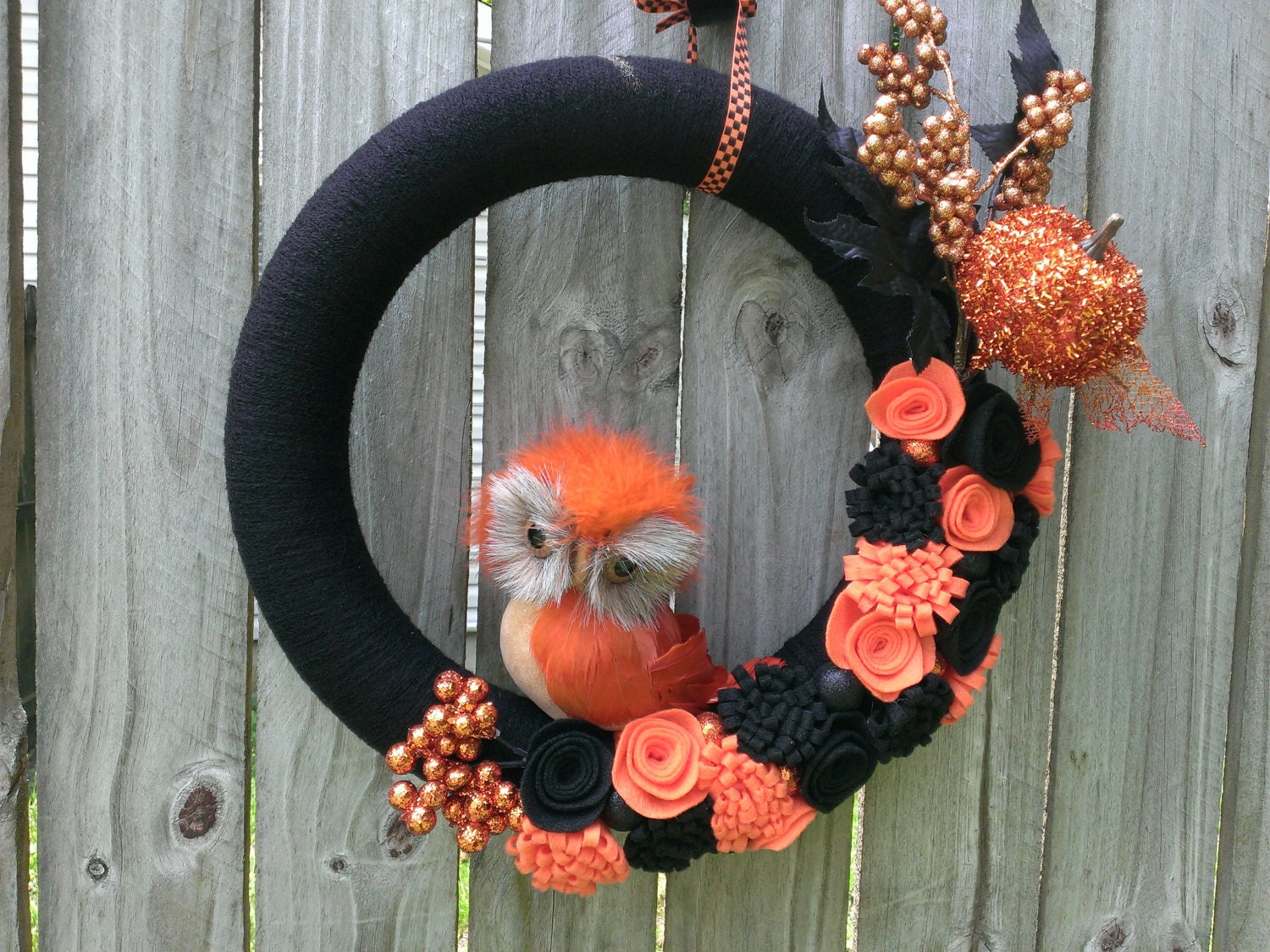 Halloween Yarn Wreath Fall Yarn Wreath Owl WreathHalloween
